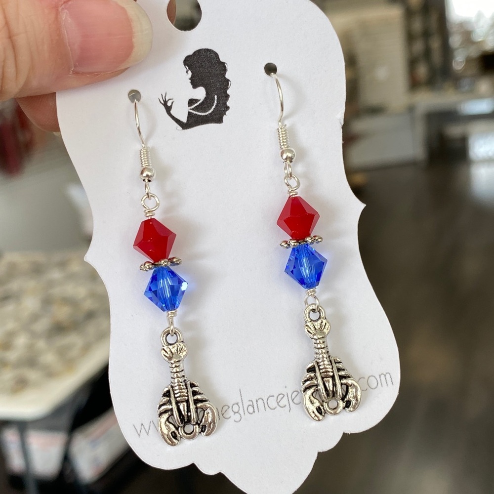 Elegant Red and Blue Crystal Earrings